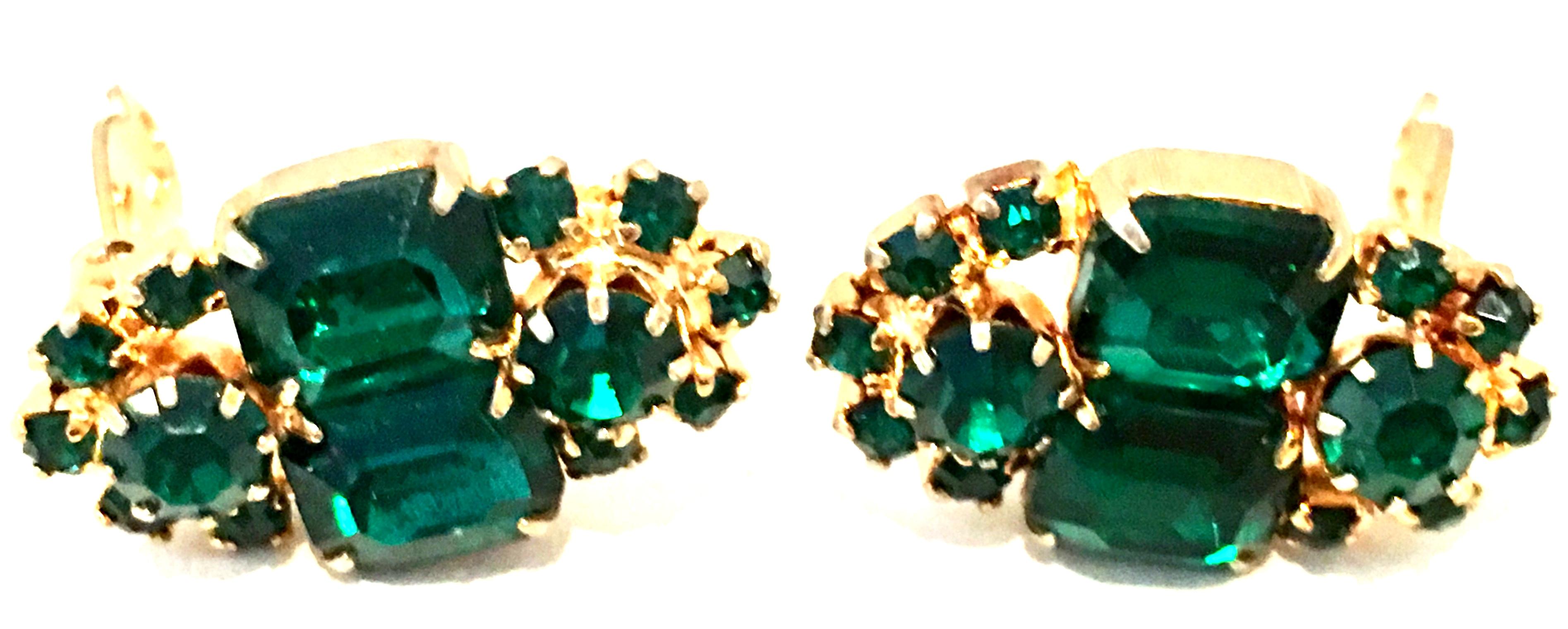 Women's or Men's 20th Century Pair Of Gold & Austrian Crystal Earrings