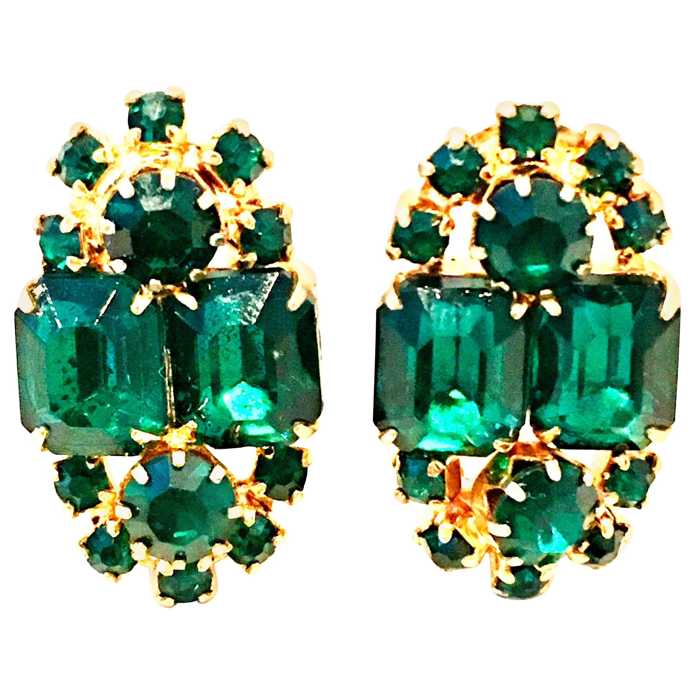 20th Century Pair Of Gold & Austrian Crystal Earrings