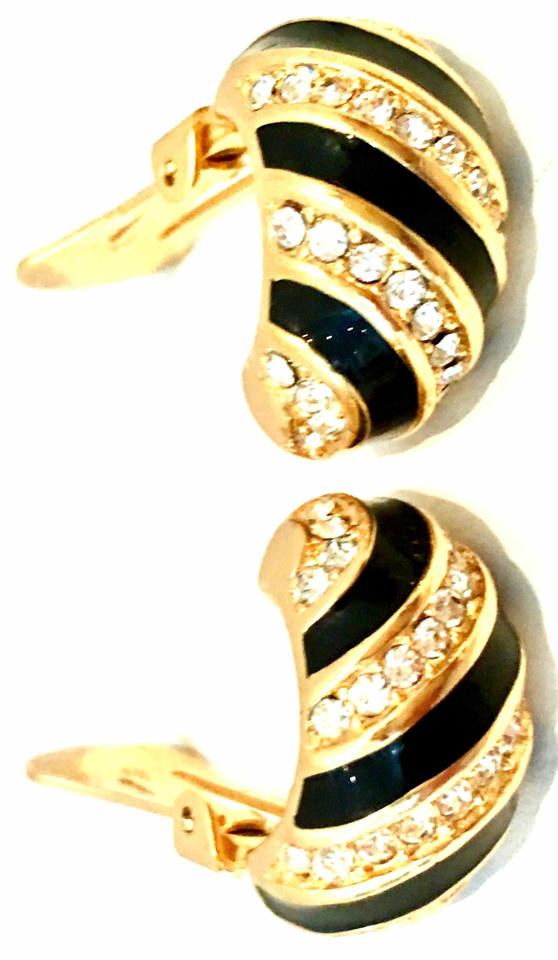 Women's or Men's 20th Century Pair Of Gold, Enamel & Austrian Crystal Earrings By, Christian Dior