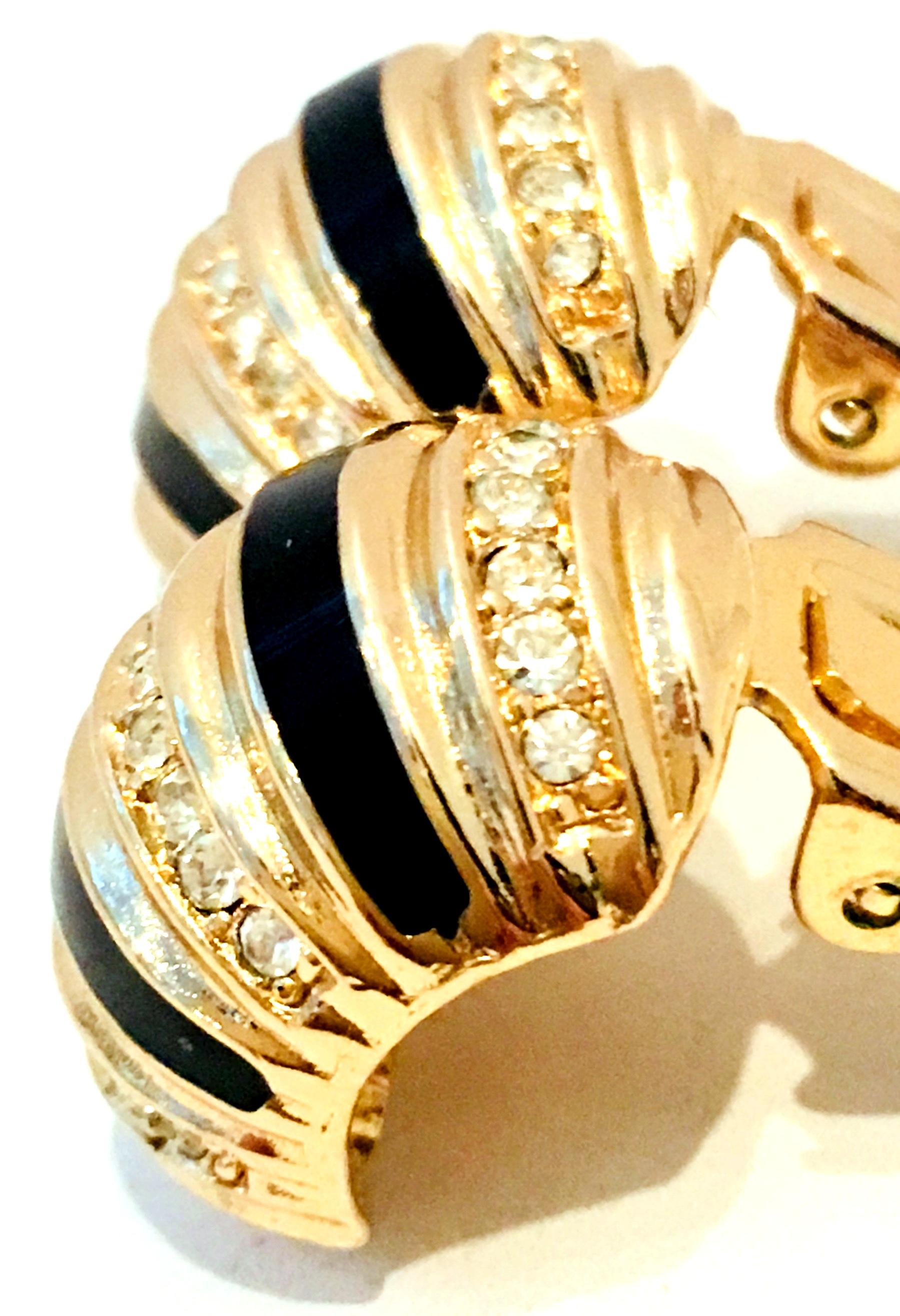 20th Century Pair Of Gold, Enamel & Austrian Crystal Earrings By, Christian Dior 1