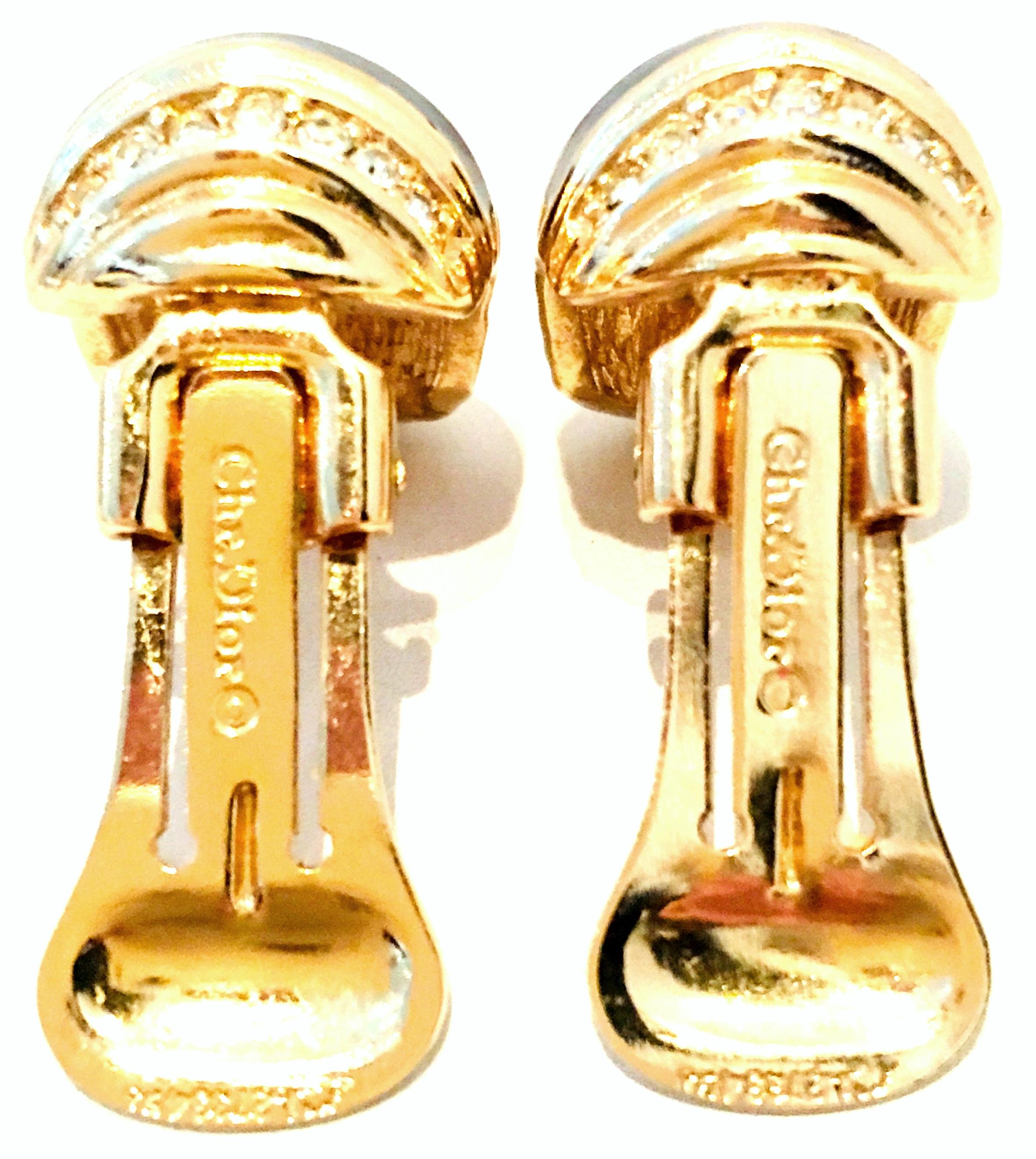 Women's or Men's 20th Century Pair Of Gold, Enamel & Austrian Crystal Earrings By, Christian Dior For Sale