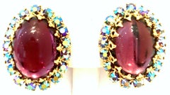 20th Century Pair Of Gold, Molded Glass & Austrian Crystal Earrings