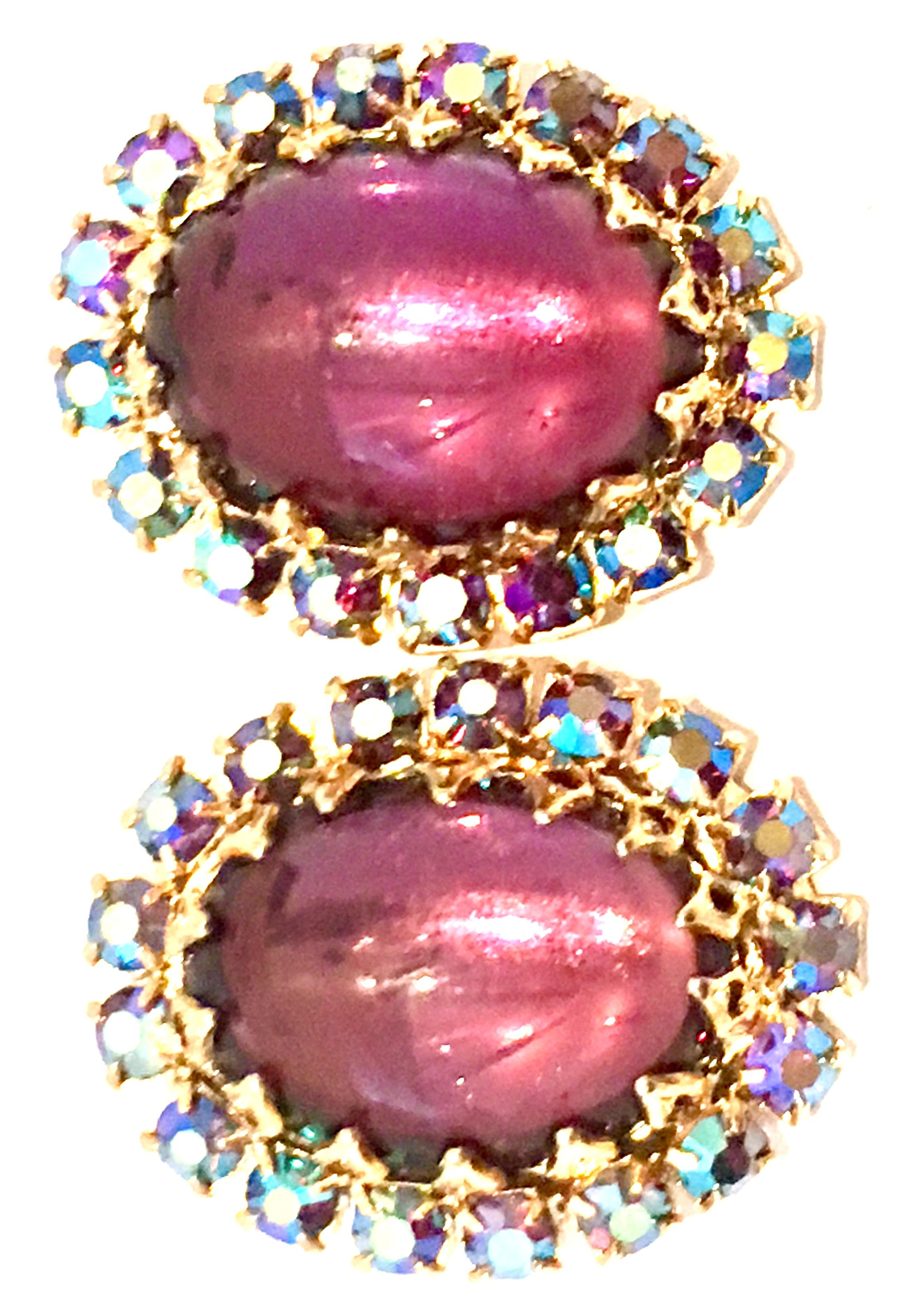 Women's or Men's 20th Century Pair Of Gold, Molded Glass & Austrian Crystal Earrings For Sale