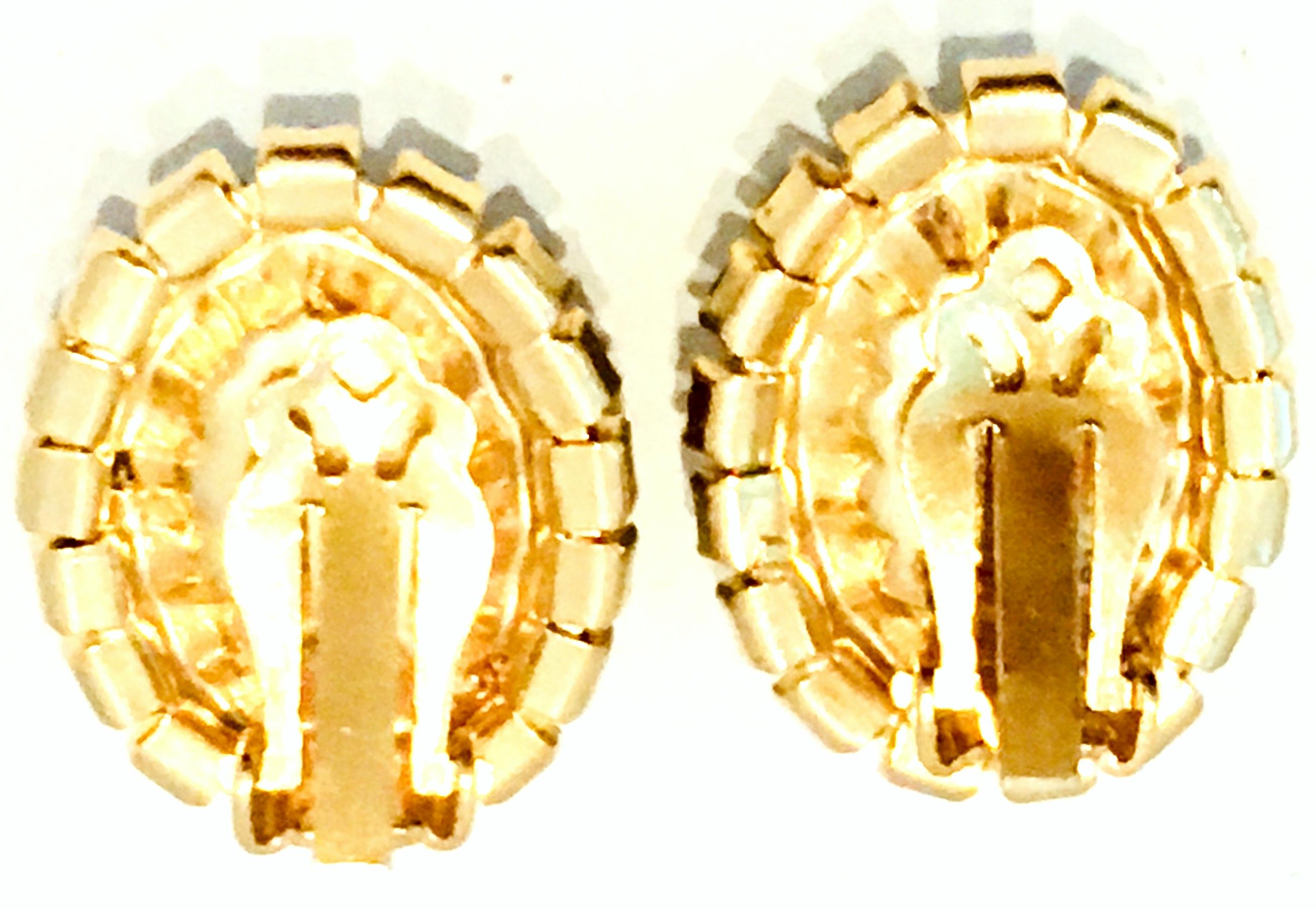 20th Century Pair Of Gold, Molded Glass & Austrian Crystal Earrings For Sale 5