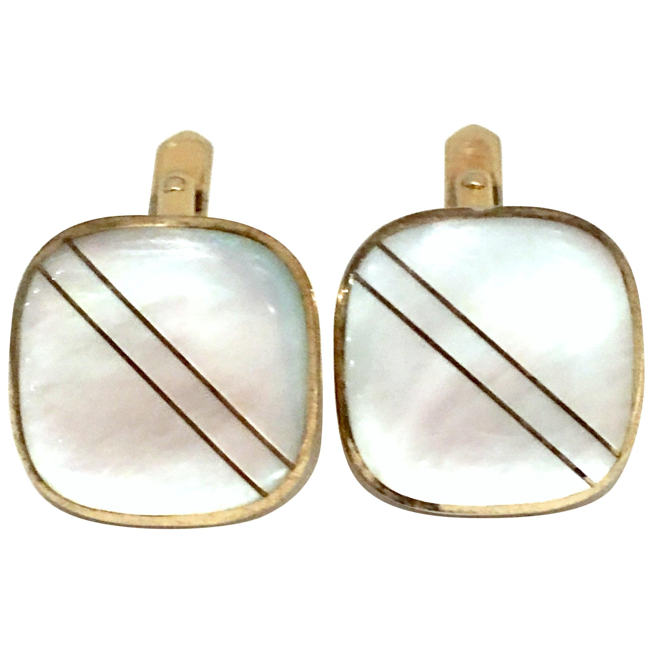 20th Century Pair Of Gold & Mother Of Pearl Cufflinks