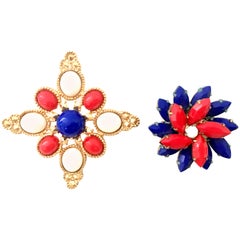 20th Century Pair Of Gold Patriotic Brooches By, Sarah Coventry