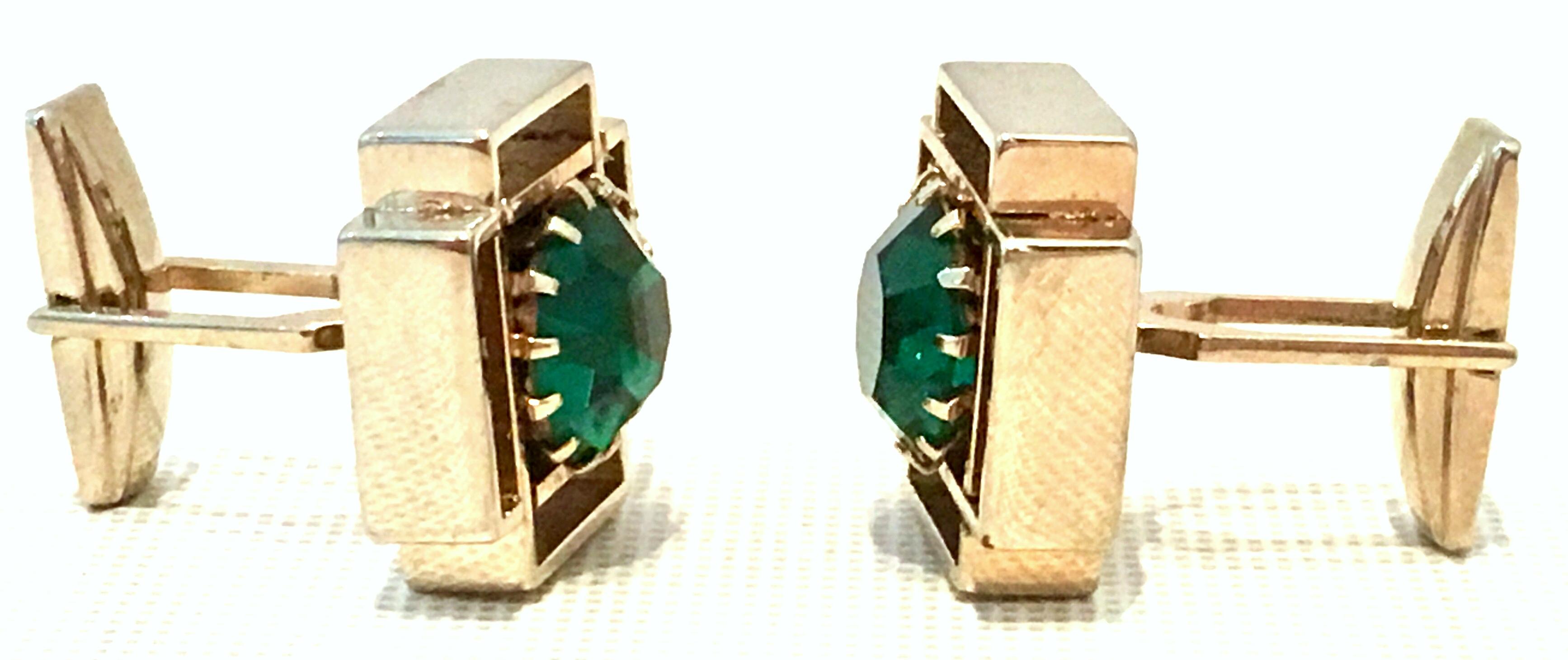 Women's or Men's 20th Century Pair Of Gold Plate & Austrian Crystal Geometric Cufflinks For Sale