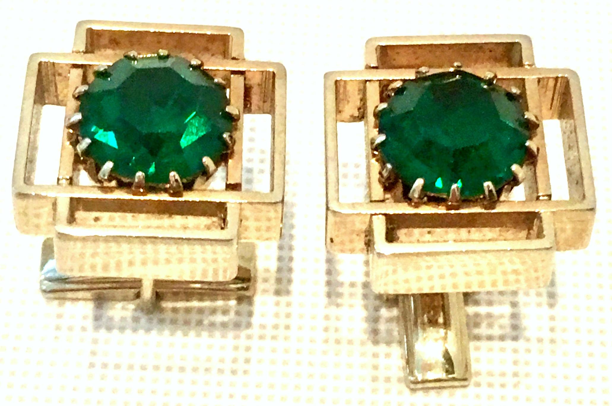 20th Century Pair Of Gold Plate & Austrian Crystal Geometric Cufflinks For Sale 1