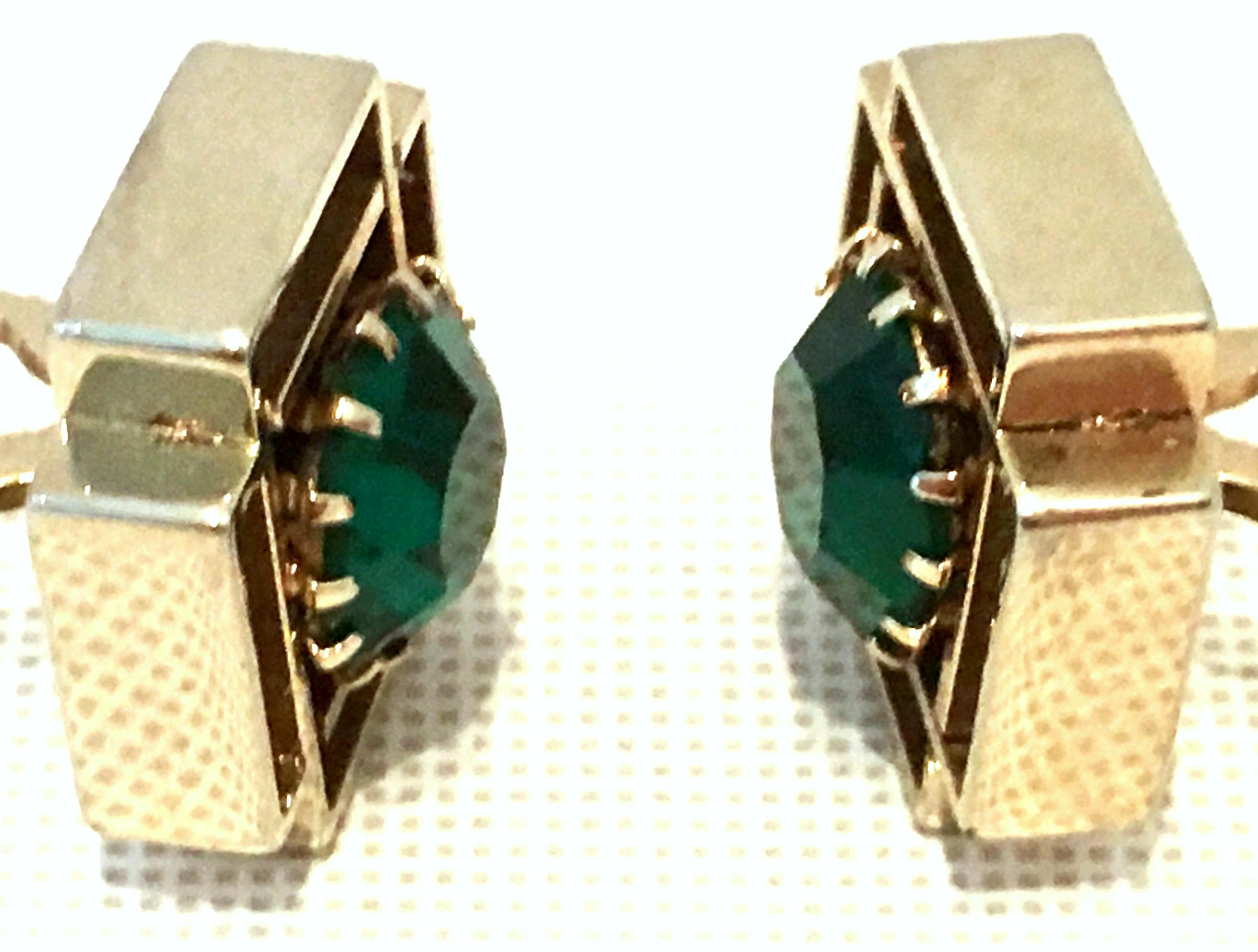 20th Century Pair Of Gold Plate & Austrian Crystal Geometric Cufflinks For Sale 2