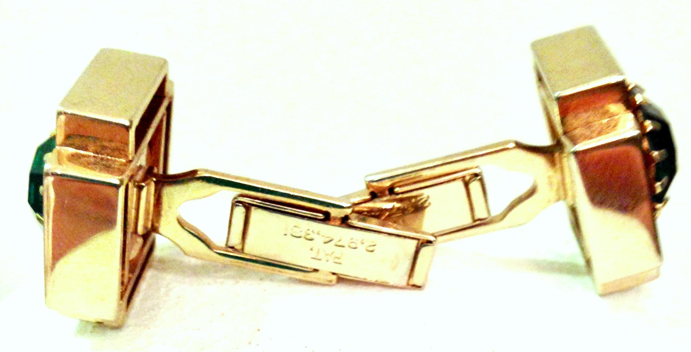 20th Century Pair Of Gold Plate & Austrian Crystal Geometric Cufflinks For Sale 3
