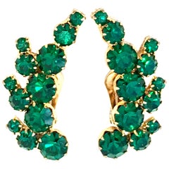 20th Century Pair Of Gold Plate 
Emerald Austrian Crystal Earrings
