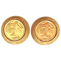 20th Century Pair Of Gold Plate Greek "Alexander The Great" Coin Earrings 20th Century Pair Of Gold Plate Greek "Alexander The Great" Coin Earrings