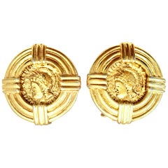 20th Century Pair Of Gold Plate Roman Coin Earrings By, Carolee