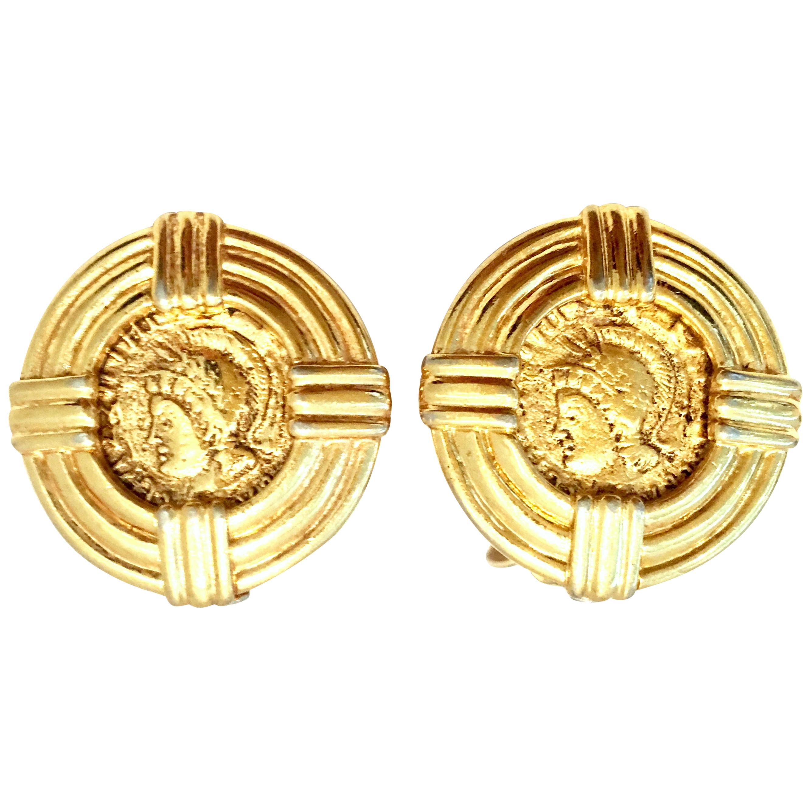 20th Century Pair Of Gold Plate Roman Coin Earrings By, Carolee For Sale