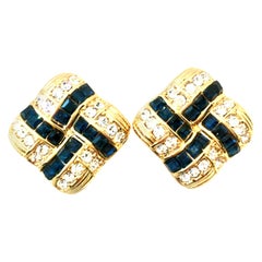 20th Century Pair Of Gold Plate & Swarovski Crystal Earrings By, Nolan Miller