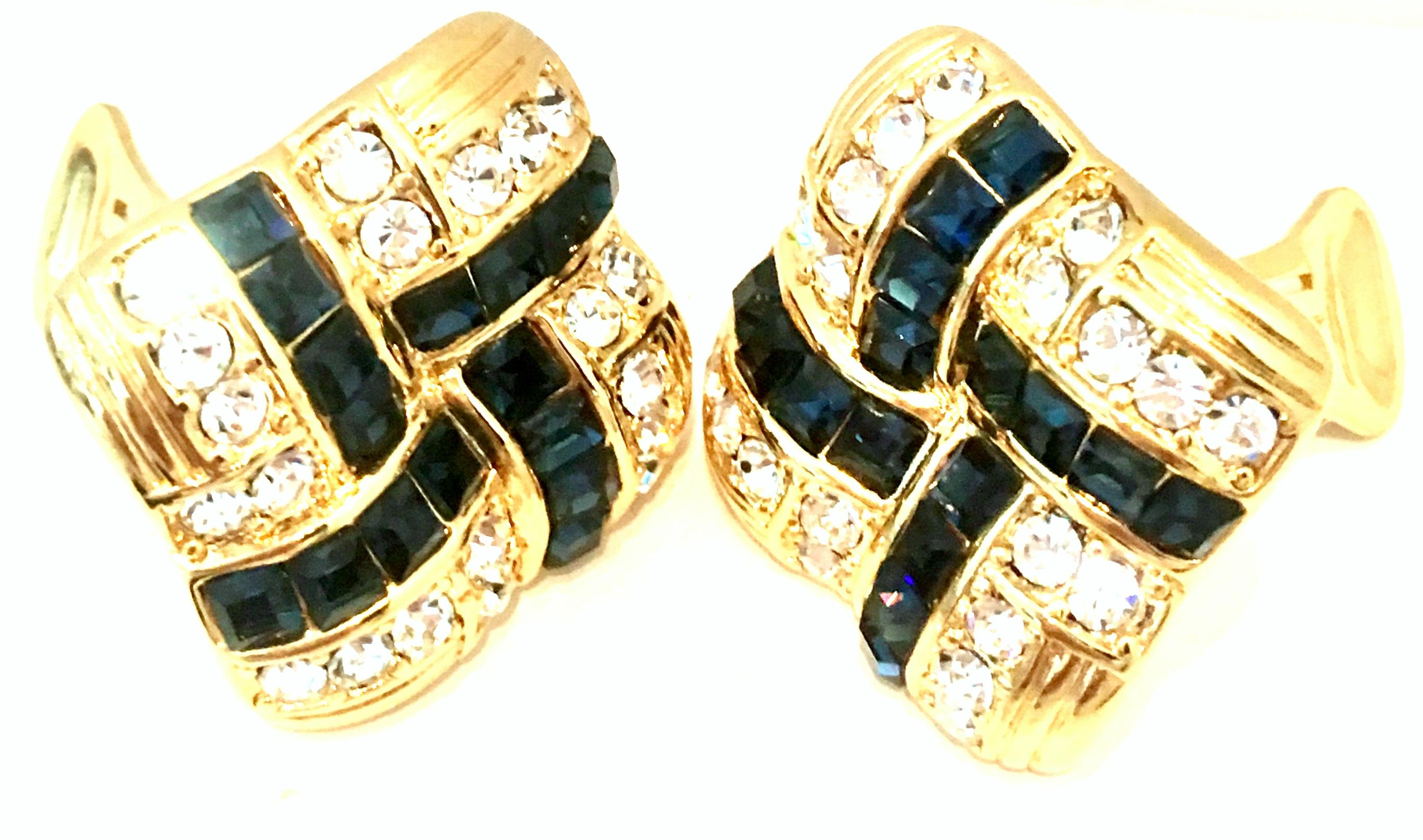 Art Deco 20th Century Pair Of Gold Plate & Swarovski Crystal Earrings By, Nolan Miller For Sale