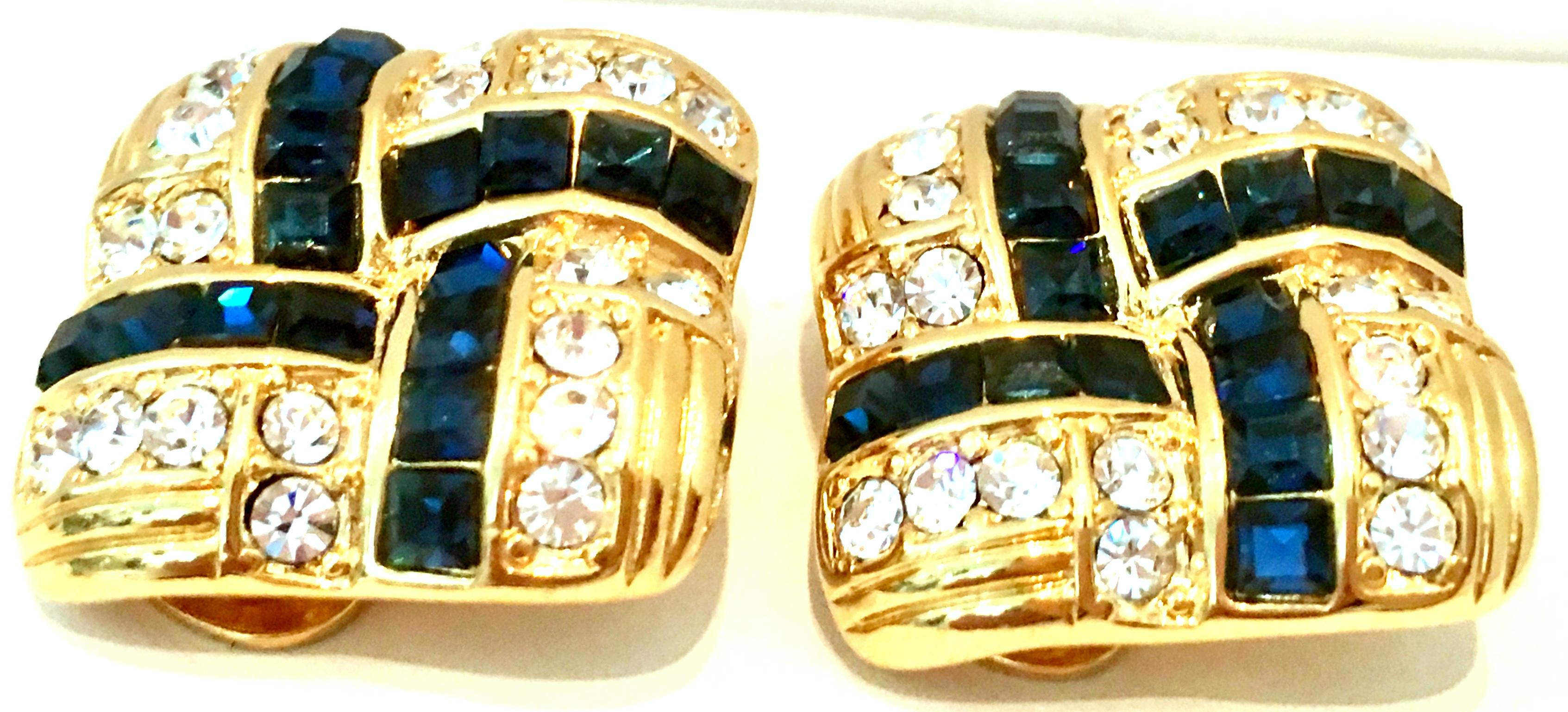 Women's or Men's 20th Century Pair Of Gold Plate & Swarovski Crystal Earrings By, Nolan Miller For Sale