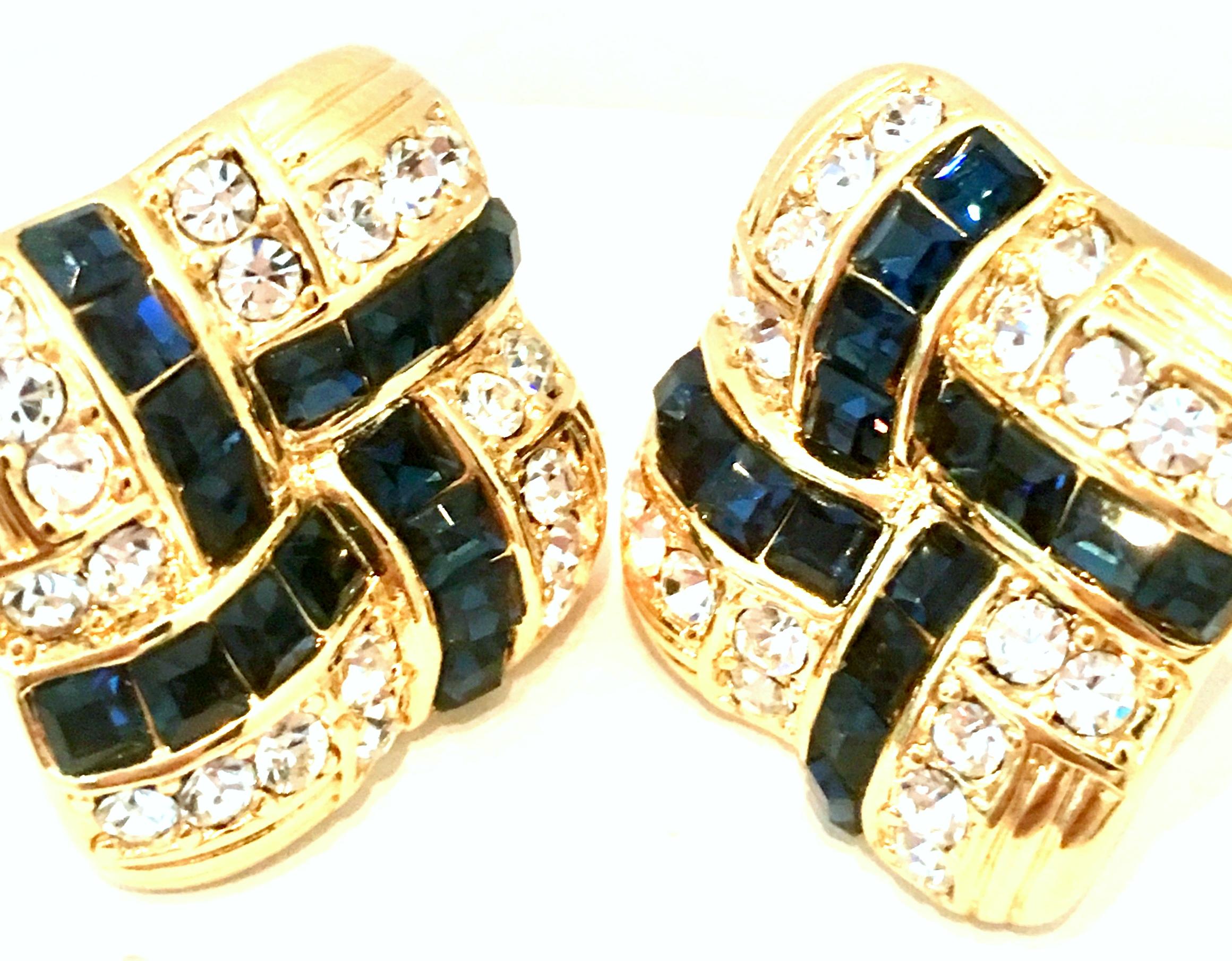 20th Century Pair Of Gold Plate & Swarovski Crystal Earrings By, Nolan Miller For Sale 1