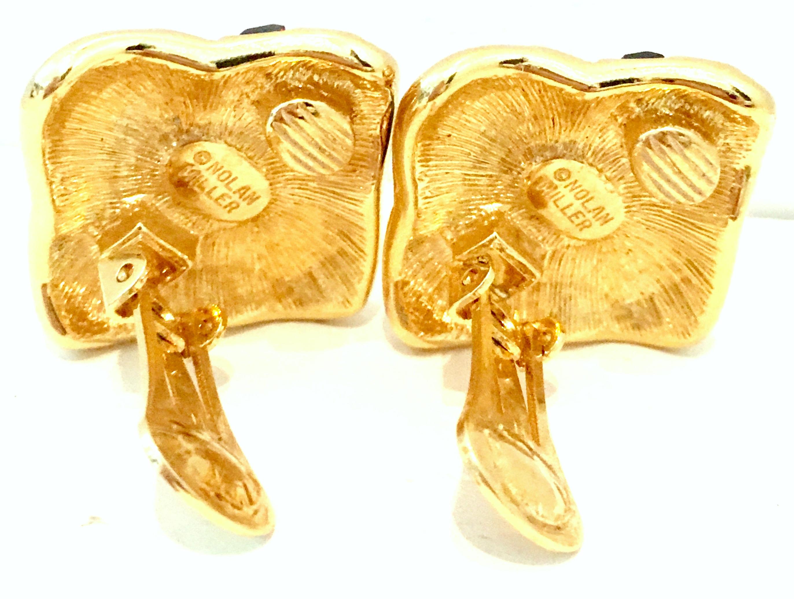 20th Century Pair Of Gold Plate & Swarovski Crystal Earrings By, Nolan Miller For Sale 3