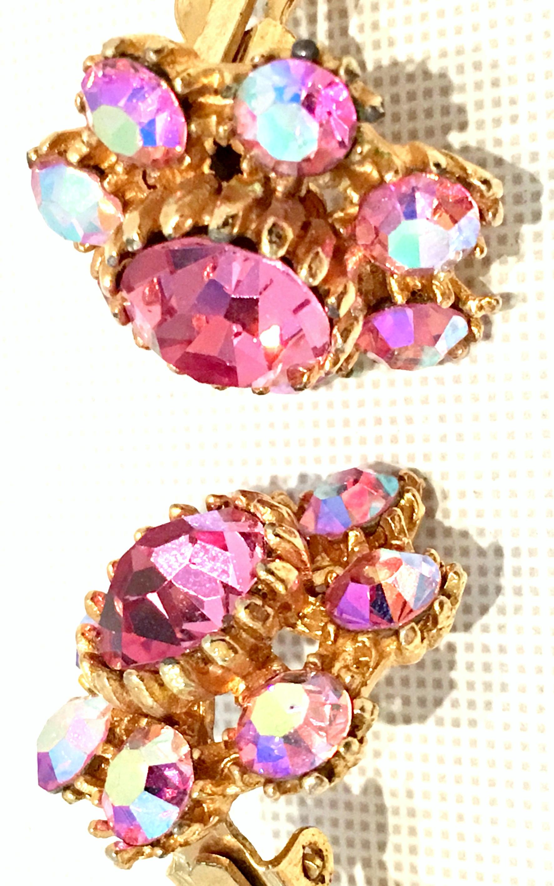 Women's or Men's 20th Century Pair Of Gold Plate & Swarovski Crystal Earrings