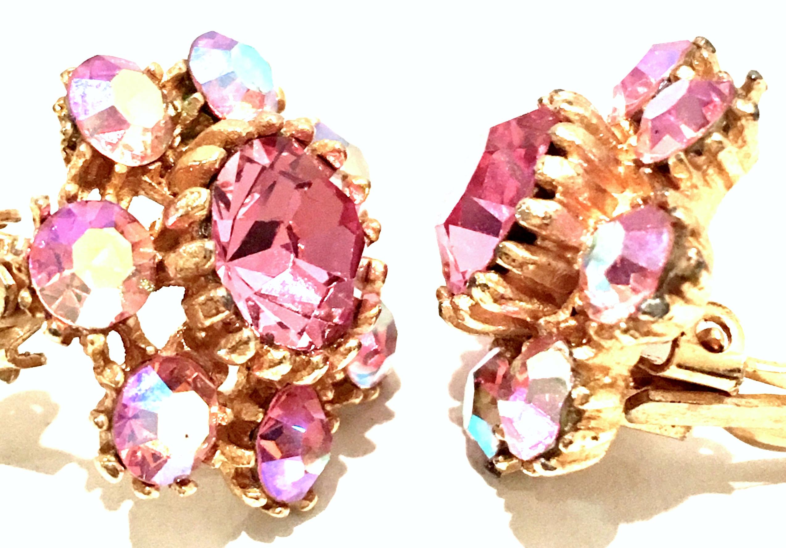 20th Century Pair Of Gold Plate & Swarovski Crystal Earrings 1