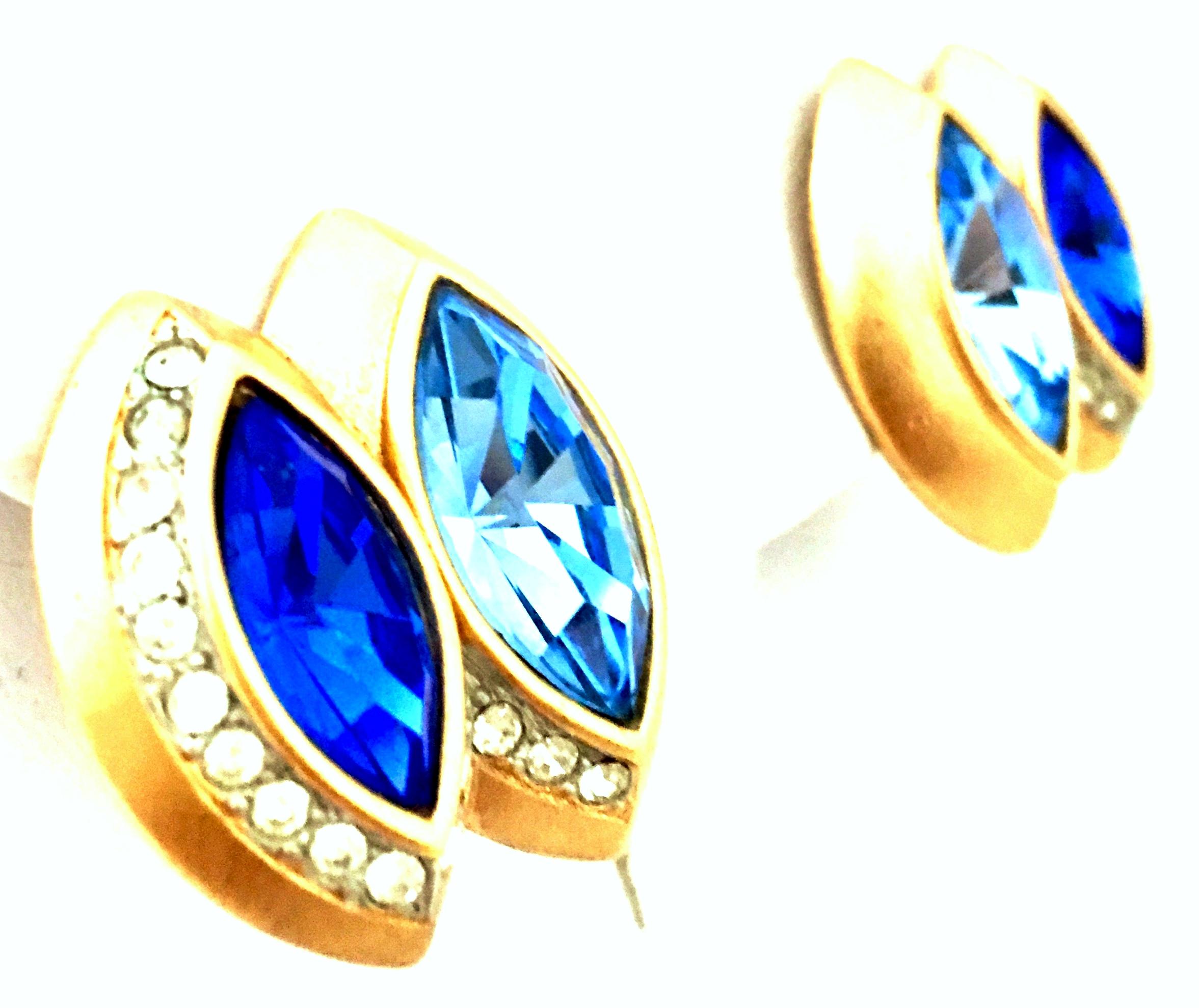 20th Century Pair Of Gold & Sapphire Blue Swarovski Crystal Earrings By, Monet In Good Condition In West Palm Beach, FL