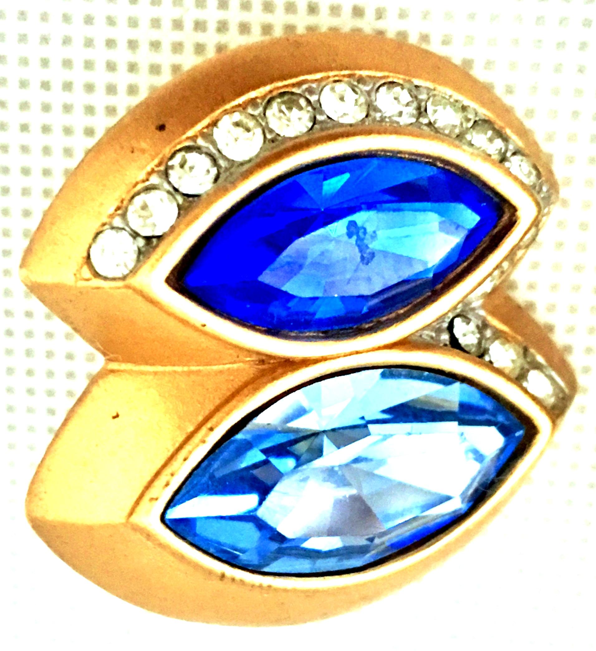 20th Century Pair Of Gold & Sapphire Blue Swarovski Crystal Earrings By, Monet 2