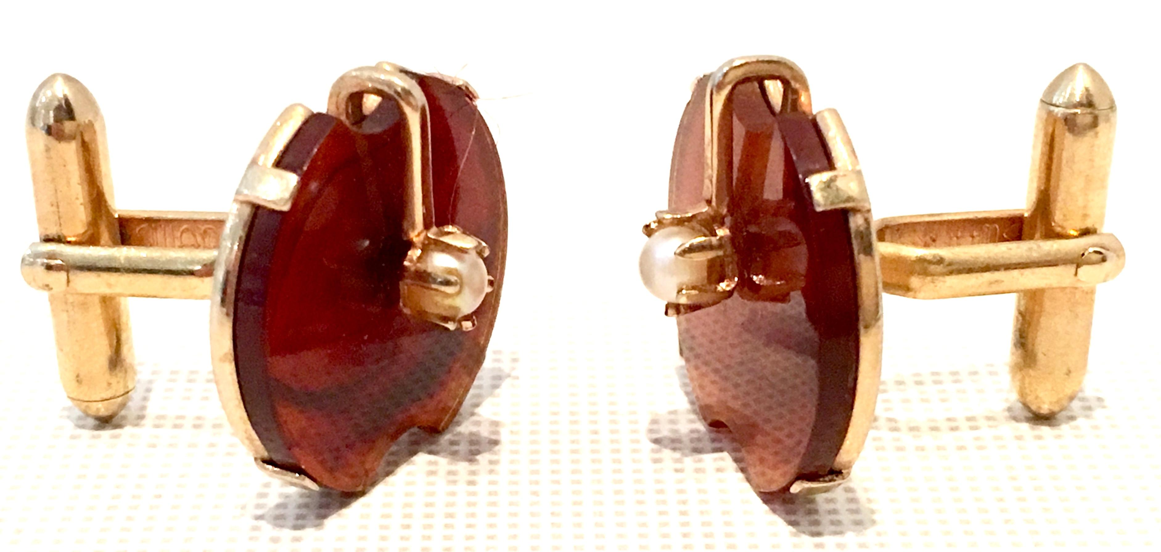 20th Century Pair Of Gold, Tortoise & Pearl Cufflinks By, Swank 1
