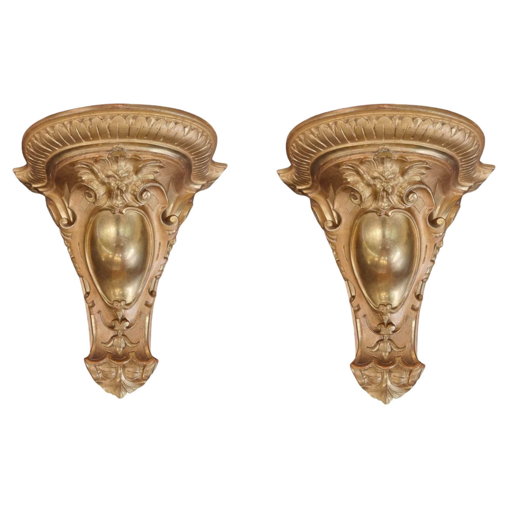 19th century pair of golden shelves For Sale