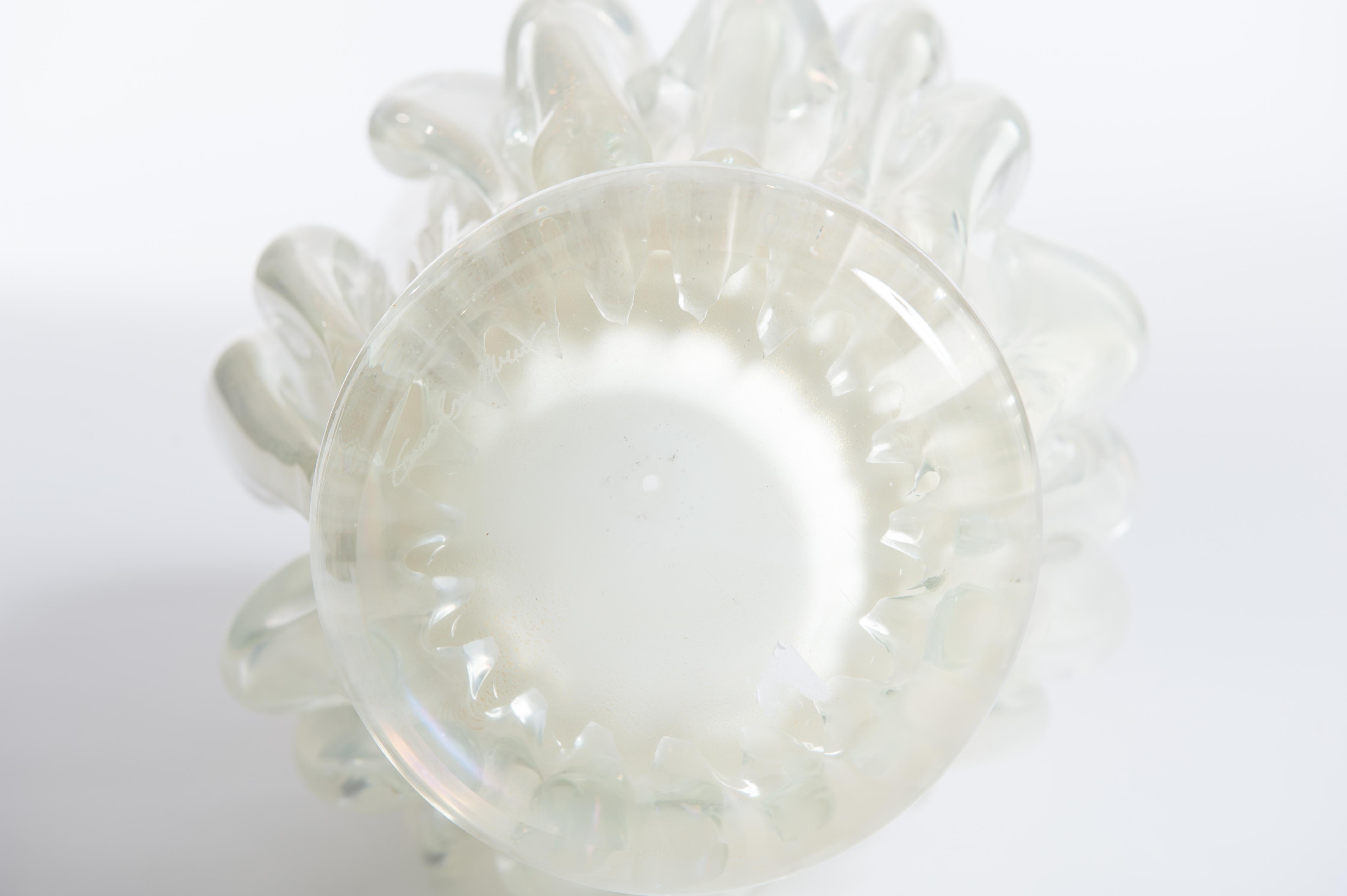 Pair of Mid-Century Italian Golden-White Murano Glass Vases by Constantini 1980s 2
