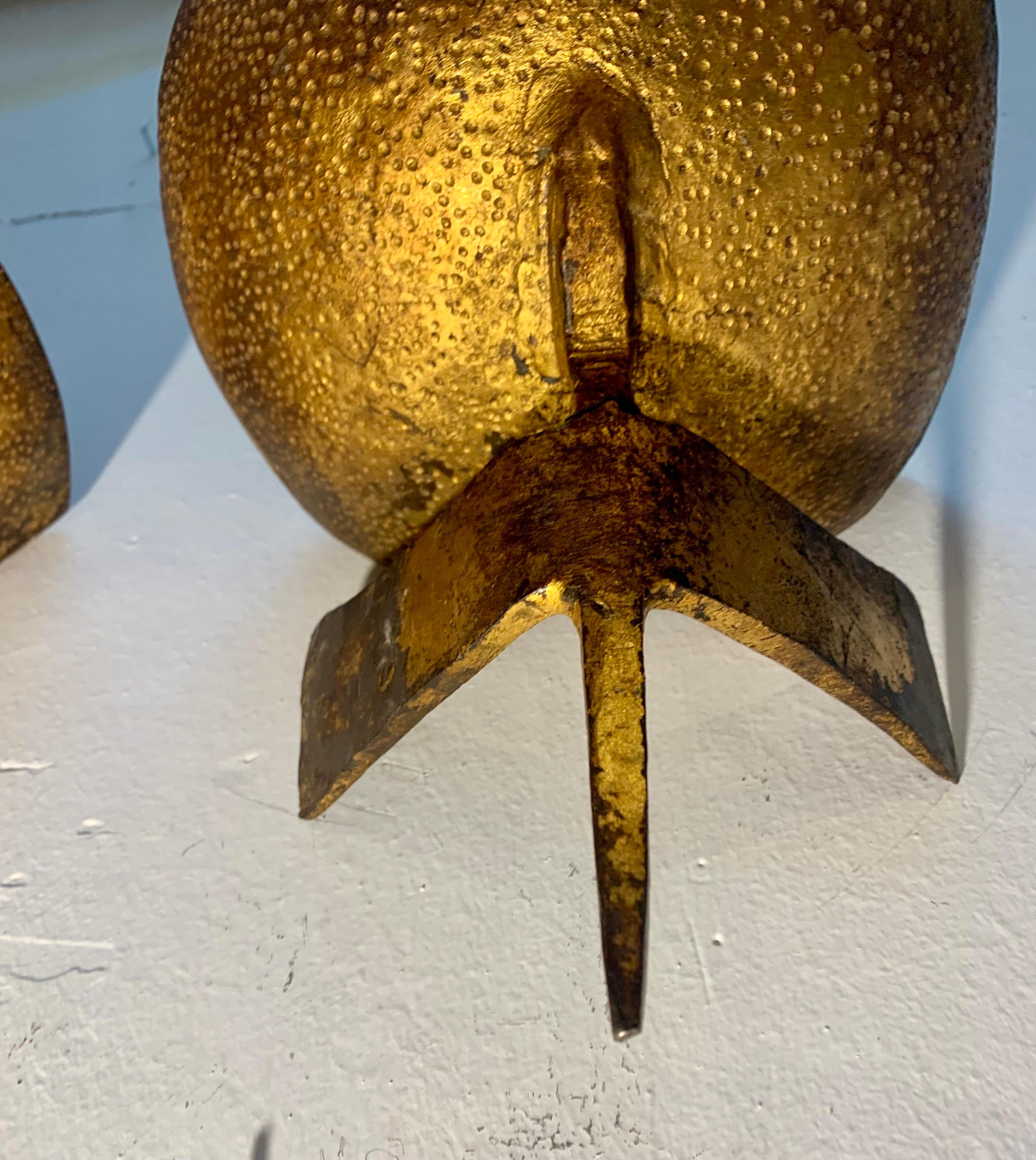 20th Century Pair of Hammered Gilt Iron Wall Sconces Du Plantier Style 5