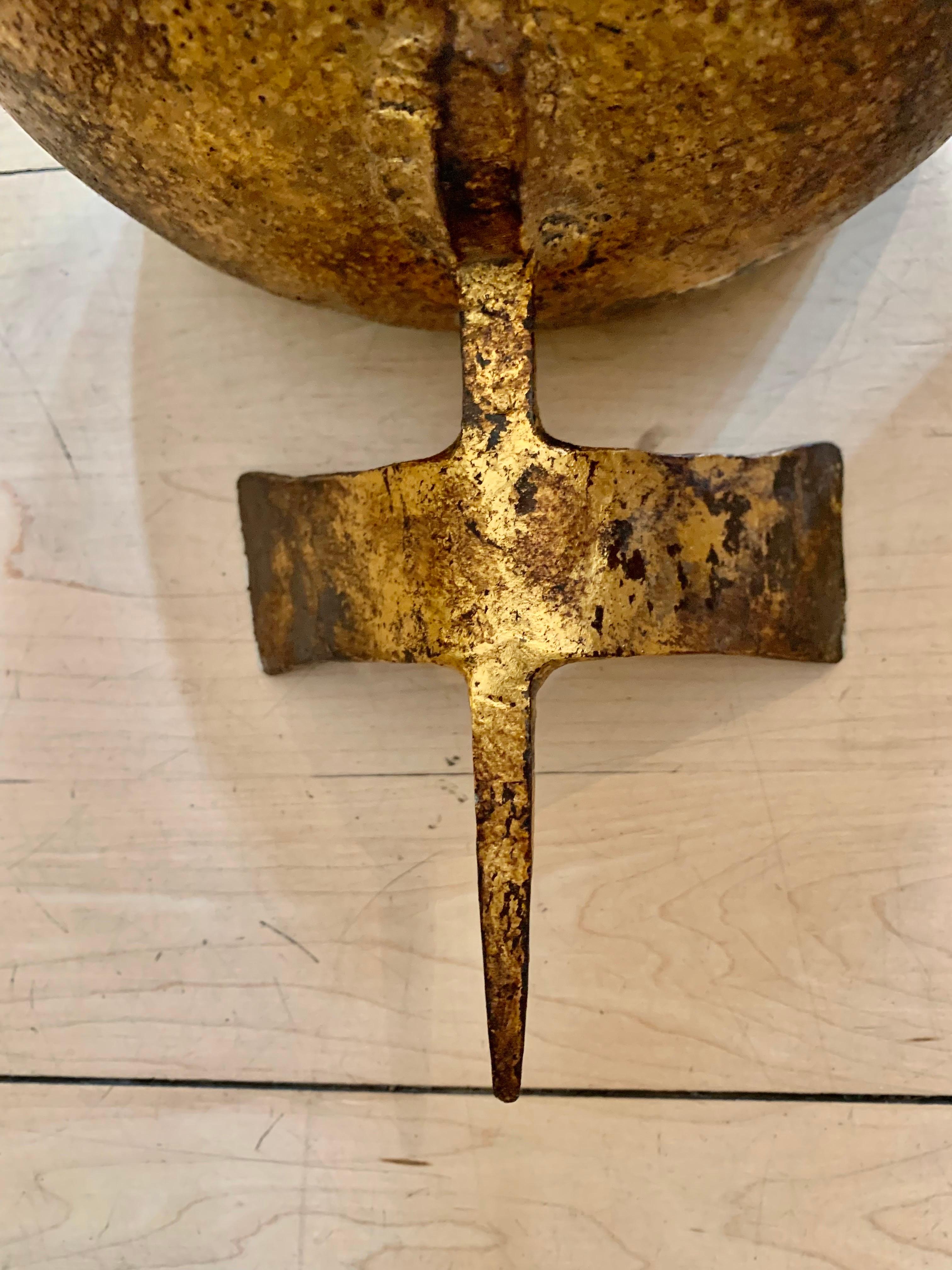 20th Century Pair of Hammered Gilt Iron Wall Sconces Du Plantier Style 10