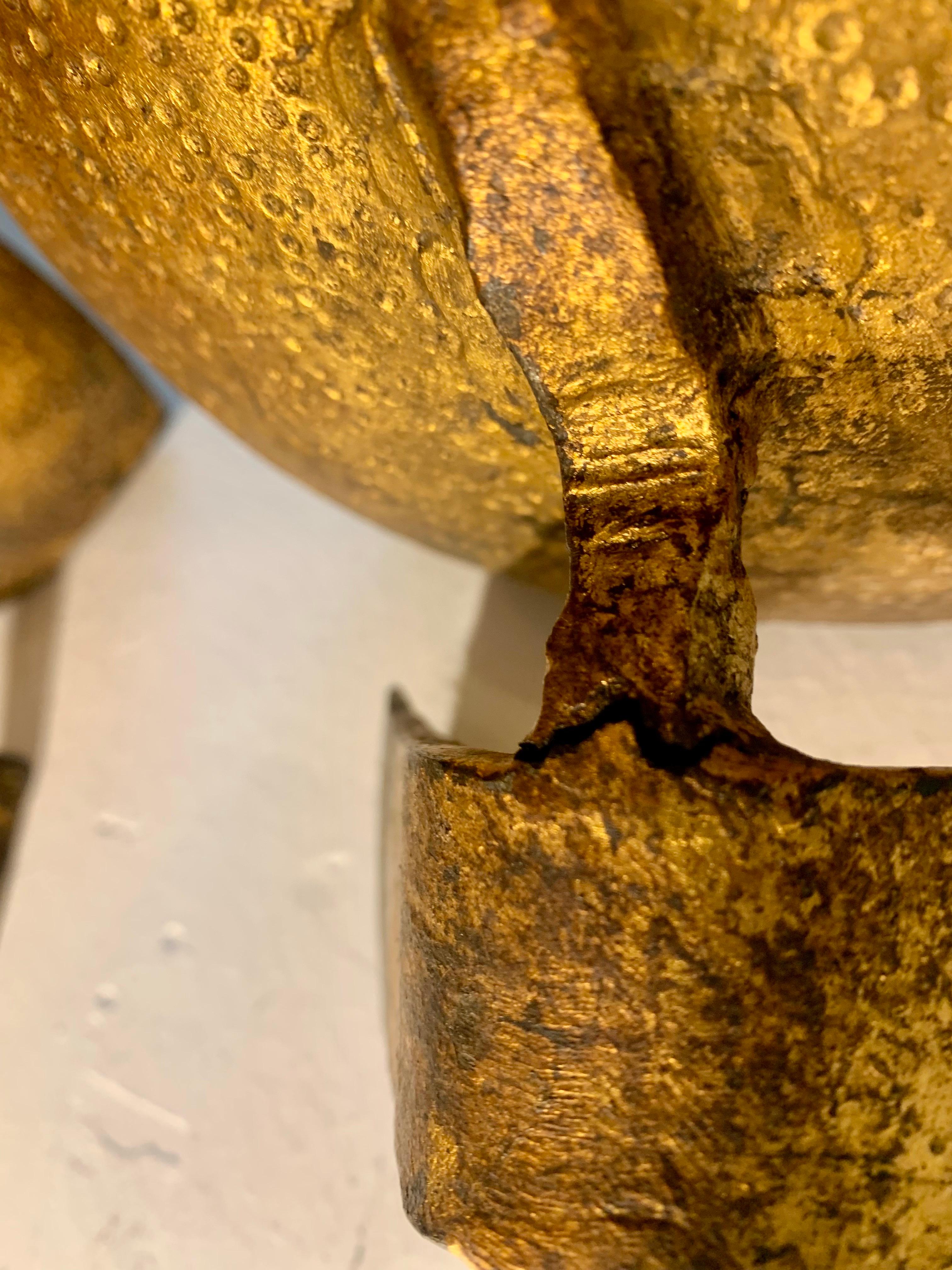 20th Century Pair of Hammered Gilt Iron Wall Sconces Du Plantier Style 4