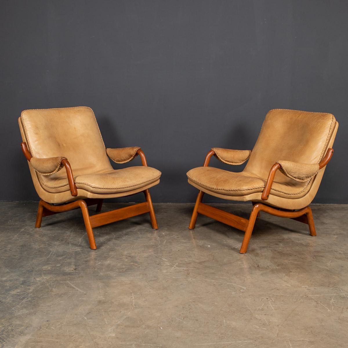 Pair of very stylish chairs, made by Ikea from the 1960's. This pair of comfortable chairs have a teak frame and cream leather seating with a good patination and a hand-stitch detail to the cushion.

Condition

In good condition - wear as