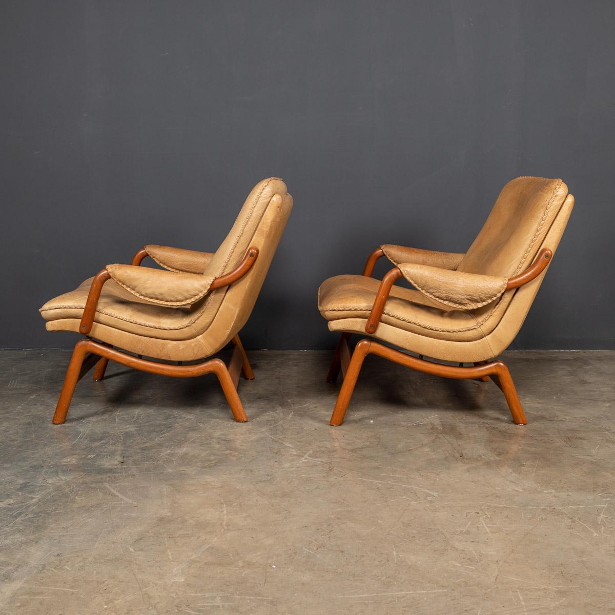 20th Century Pair of Ikea Leather & Teak Chairs, 1960s In Good Condition In Royal Tunbridge Wells, Kent