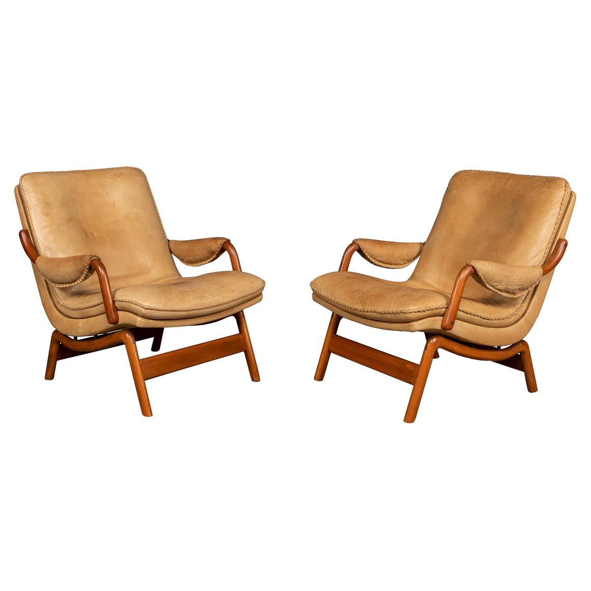 20th Century Pair of Ikea Leather & Teak Chairs, 1960s