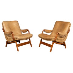 20th Century Pair of Ikea Leather & Teak Chairs, 1960s