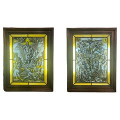 Vintage 20th Century Pair of Illuminated Panels 