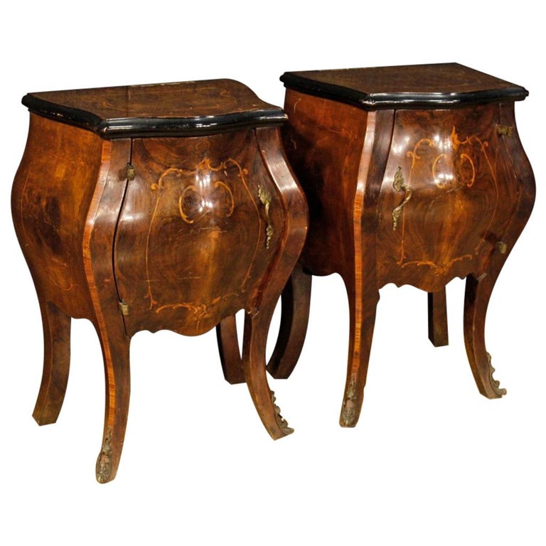20th Century Pair Of Inlaid Wood Italian Bedside Tables 1950 For 20th Century Pair Of Inlaid Wood Italian Bedside Tables 1950 For