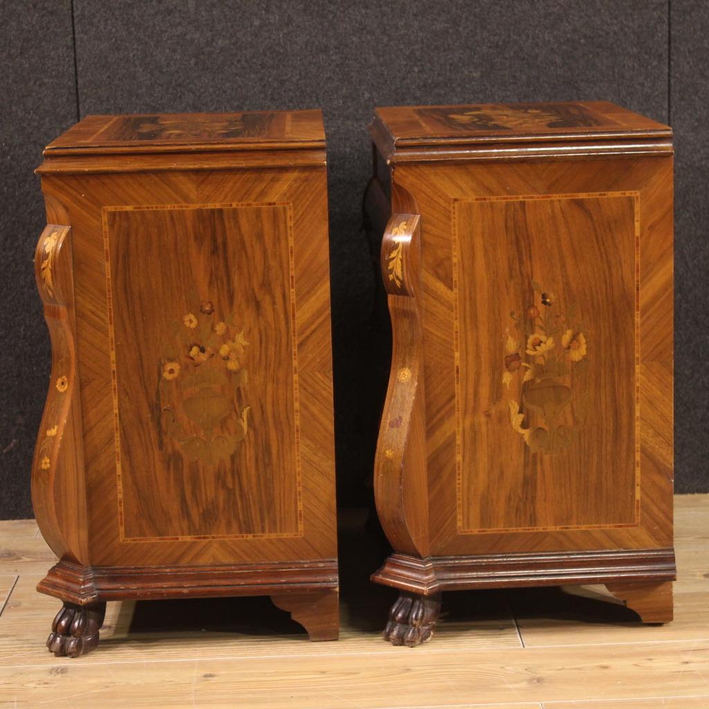 20th Century Pair of Inlaid Wood Italian Bedside Tables, 1960 4