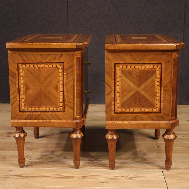 Inlay 20th Century Pair of Inlaid Wood Louis XVI style Italian Bedside Tables, 1970