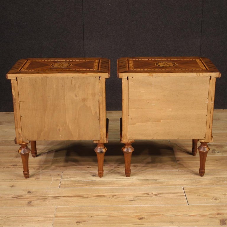 20th Century Pair of Inlaid Wood Louis XVI style Italian Bedside Tables, 1970 In Good Condition In Vicoforte, Piedmont