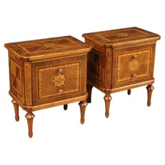 20th Century Pair of Inlaid Wood Louis XVI style Italian Bedside Tables, 1970