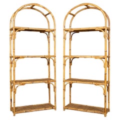 20th Century Pair Of Italian Bamboo & Rattan Freestanding Shelves c.1970