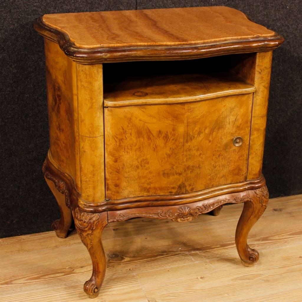 20th Century Pair of Italian Bedside Tables in Walnut and Burl with Marble Top 6