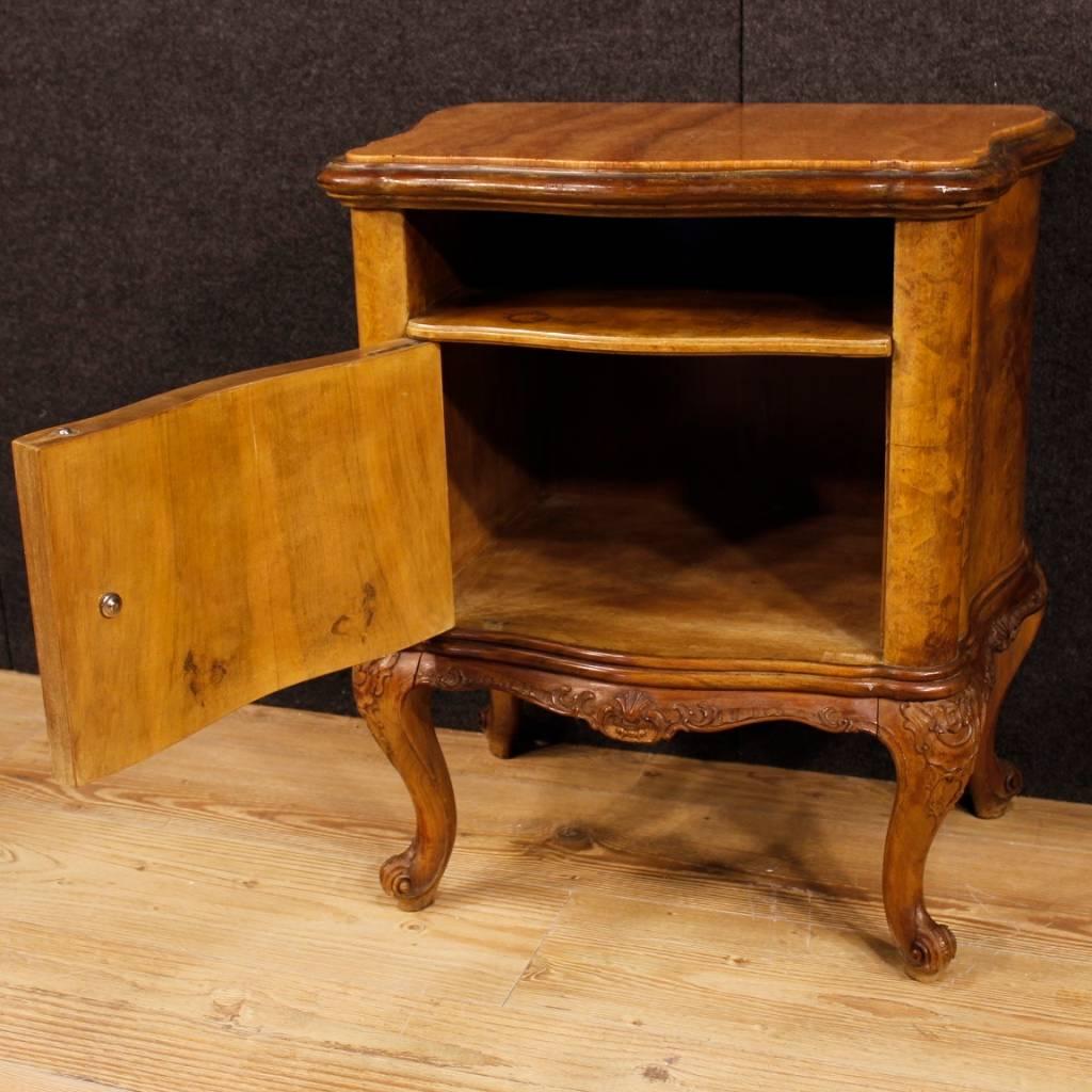 20th Century Pair of Italian Bedside Tables in Walnut and Burl with Marble Top 7