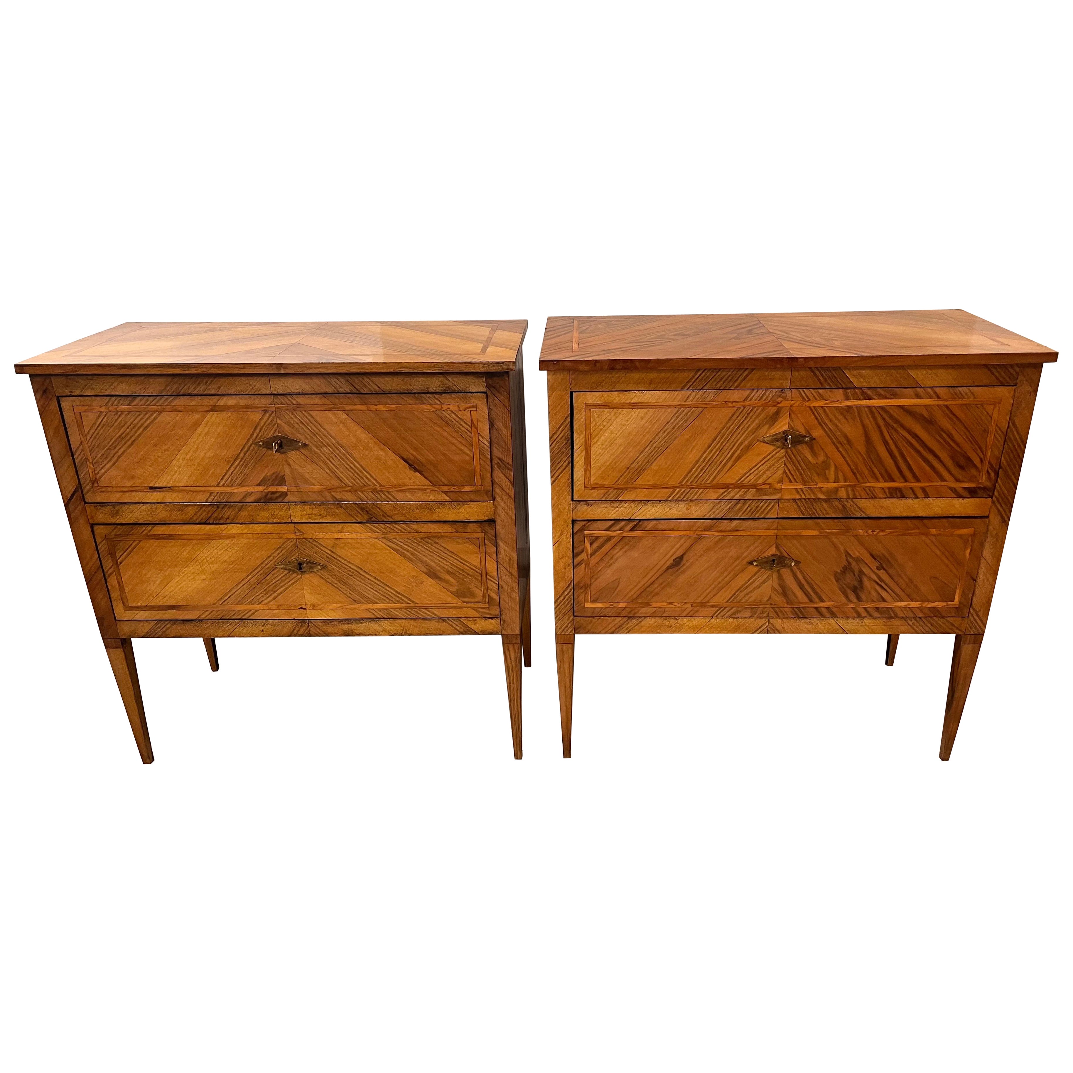 20th Century Pair of Italian Bidermeir Style Chests of Drawers  Commodes For Sale