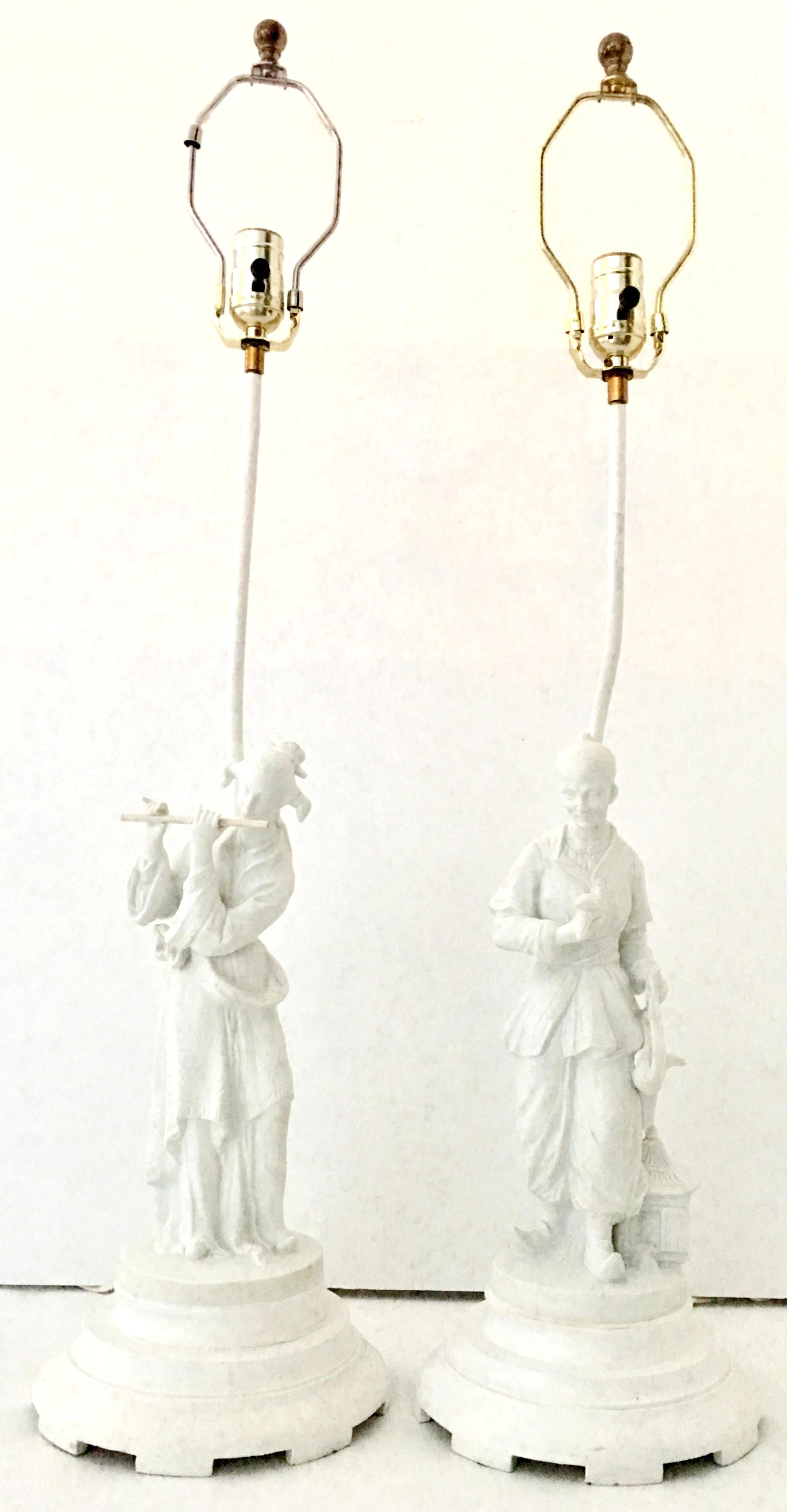 Antique Pair Of Italian Blanc De Chine Figural  Lamps In Good Condition For Sale In West Palm Beach, FL