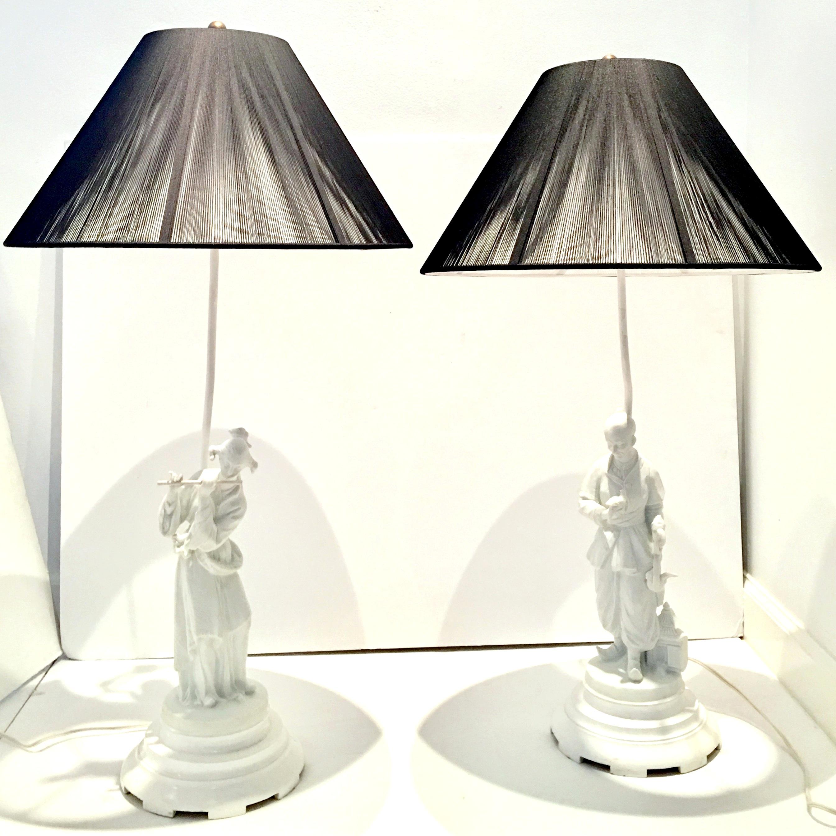 Hollywood Regency Antique Pair Of Italian Blanc De Chine Figural  Lamps For Sale