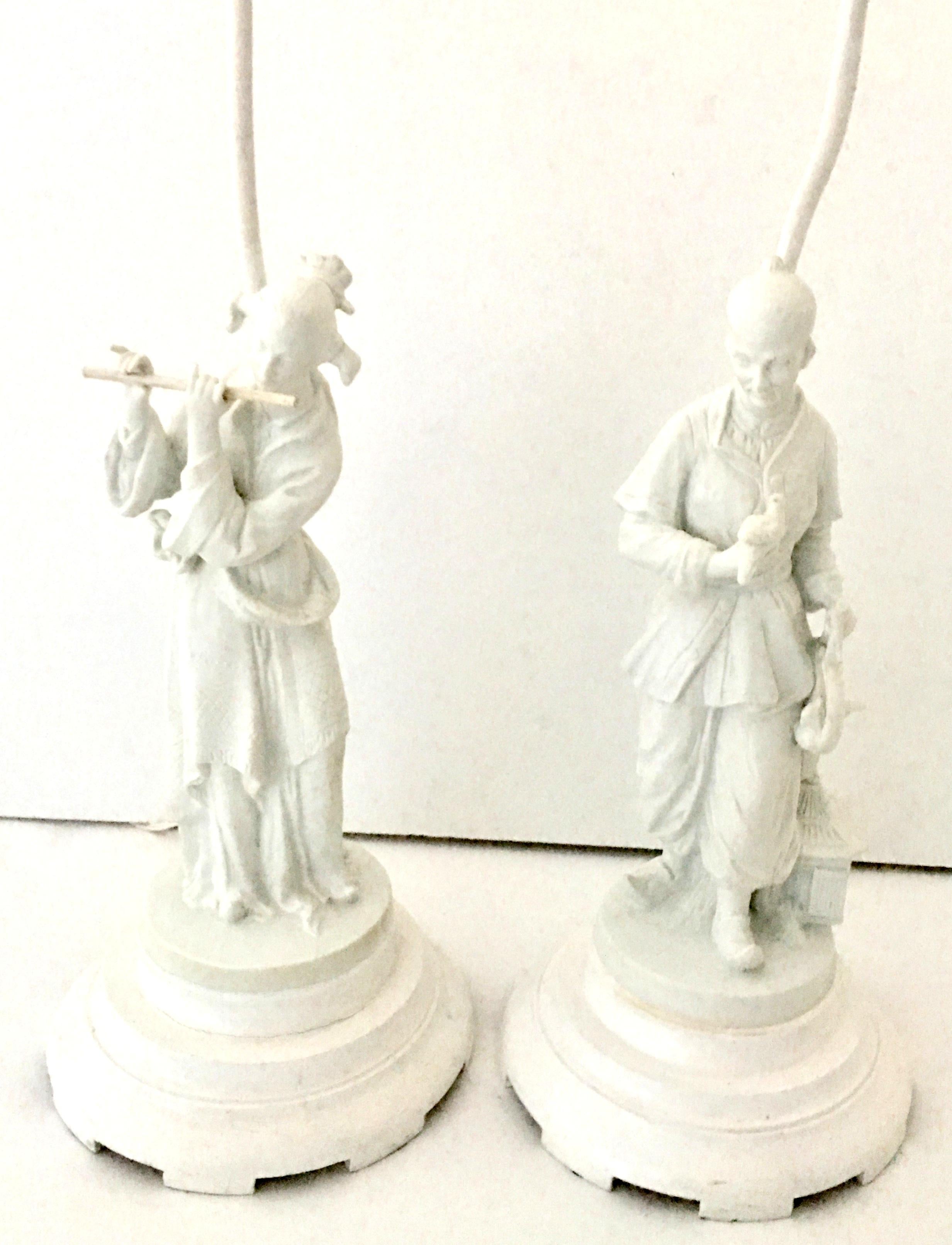 Brass Antique Pair Of Italian Blanc De Chine Figural  Lamps For Sale